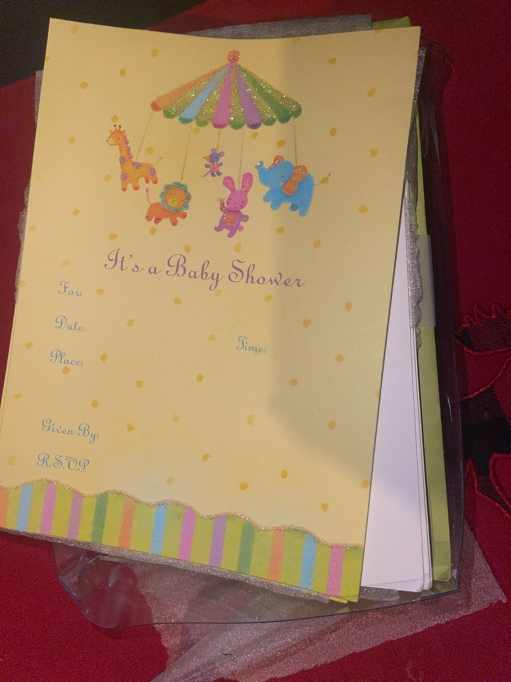 10Baby Shower Invitations - Pastel Yellow Animal Carousel Design papyrus